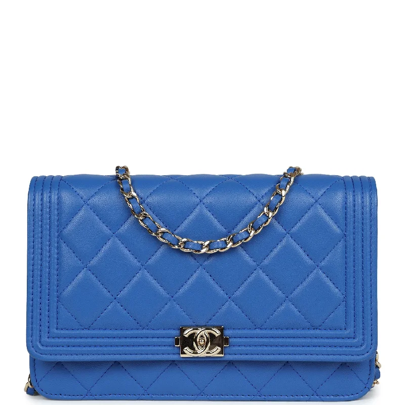 CHANEL large flap bag -Chanel Boy Wallet On Chain WOC Electric Blue Lambskin Light Gold Hardware