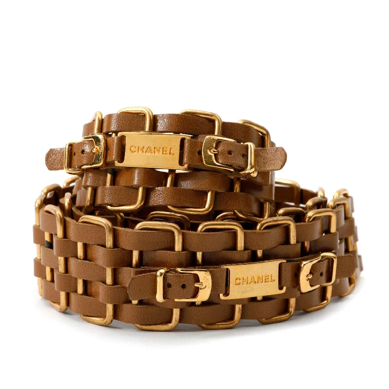 Chanel Brown Woven Leather Belt w/ Gold Chanel Buckle