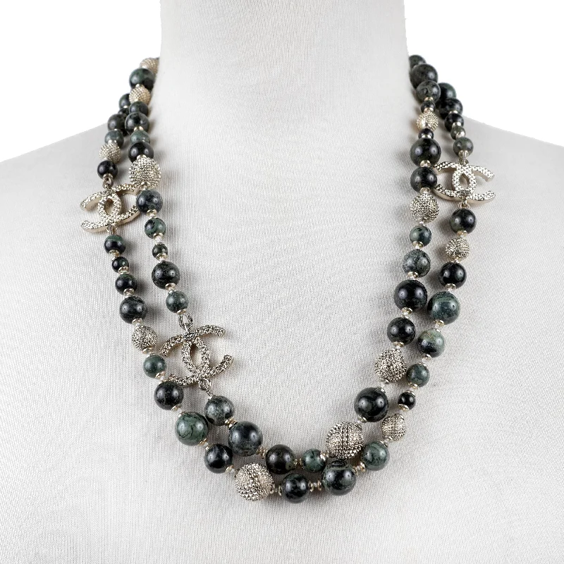 CHANEL jewelry with floral details -Chanel Byzantine Collection Polished Onyx Stones & Gold CC Necklace