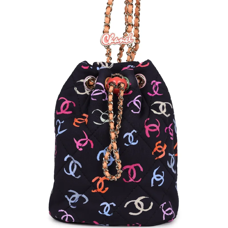 New luxury CHANEL bags for 2025 -Chanel Medium CC Drawstring Backpack Multicolored Printed Fabric Light Gold Hardware