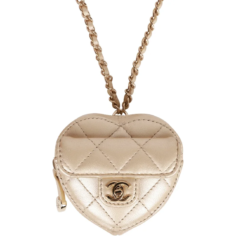 CHANEL earrings with dangling pearls -Chanel CC In Love Heart Necklace Bag Gold Lambskin Light Gold Hardware