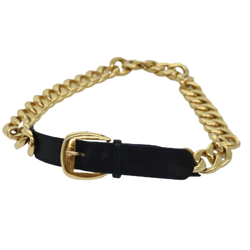 CHANEL Chain Belt metal 31.1"" Gold Black CC  bs14988