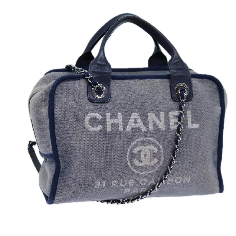 Limited edition CHANEL bags -CHANEL Chain Deauville Shoulder Bag Canvas 2way Navy CC  ar11757