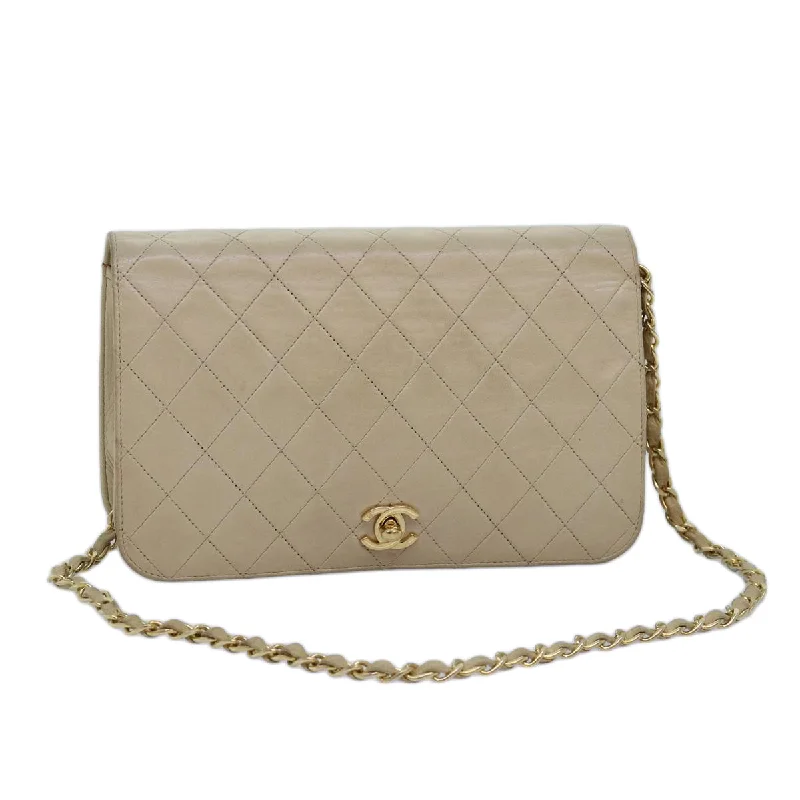 CHANEL bags with logo design -CHANEL Chain Shoulder Bag Lamb Skin Beige CC  74732A