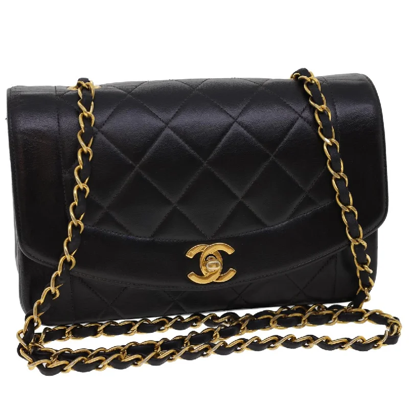 CHANEL bag with detachable handle -CHANEL Chain Turn Lock Diana Matelasse Shoulder Bag Lamb Skin Black  28470A