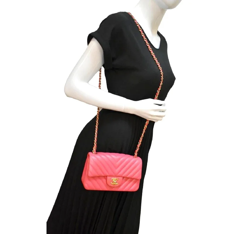 Authentic CHANEL bags -CHANEL Timeless Classic Square Flap Chevron Calfskin Leather Crossbody Bag Pink