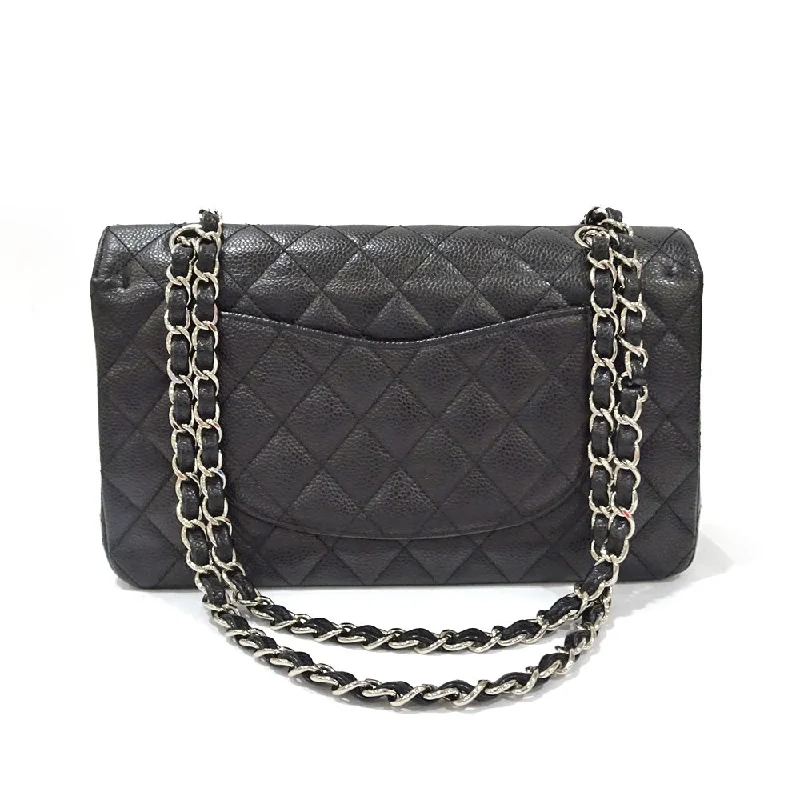 CHANEL bags with premium quilting -Chanel Classic Handbag A01112 W Flap Bag Matrasse 25 Black Silver  Green  S Caviar Skin Shoulder Bag