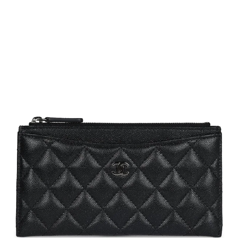 Designer CHANEL clothing for formal events -Chanel Classic Long Zipped Pouch Iridescent Black Caviar Ruthenium Hardware