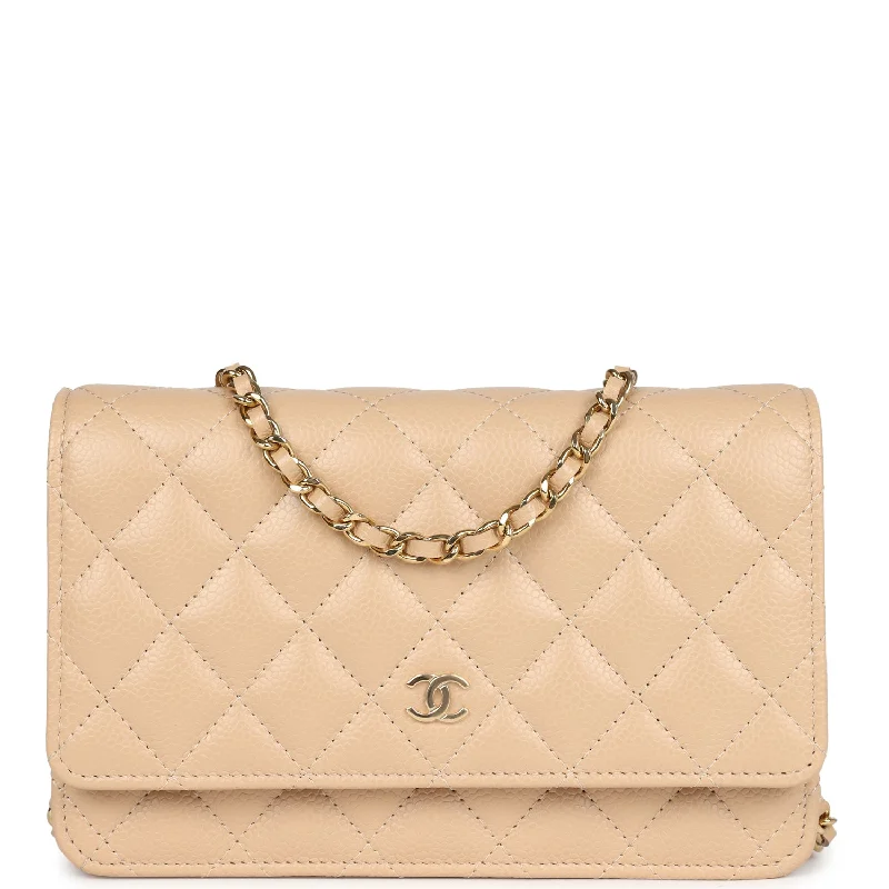 CHANEL luxury leather bags -Chanel Wallet On Chain WOC Light Beige Caviar Gold Hardware