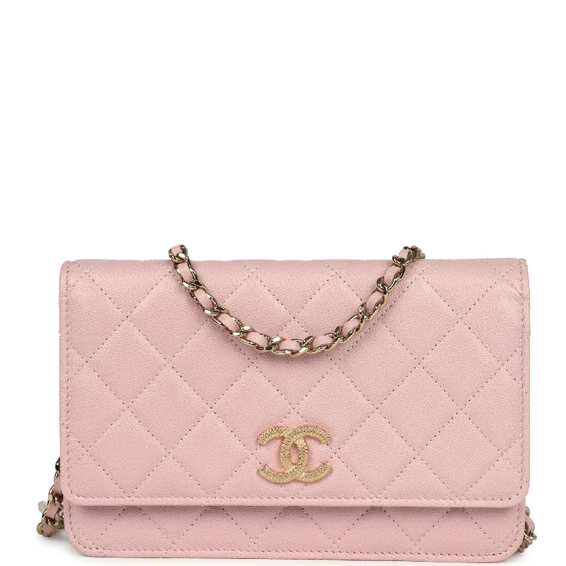 CHANEL bags with silver hardware -Chanel Wallet on Chain WOC Pink Caviar Gold Hardware