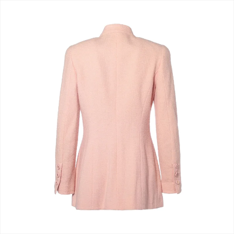 Luxury CHANEL jackets with high-end finishes -Chanel Coco Button 97P Wool  Nylon Terrated Jacket 40  Pink Tweed P07314V05387