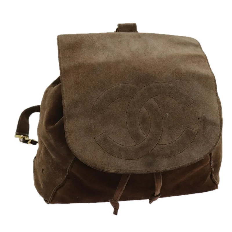 CHANEL bags with understated elegance -CHANEL COCO Mark Backpack Suede Brown CC  bs13597