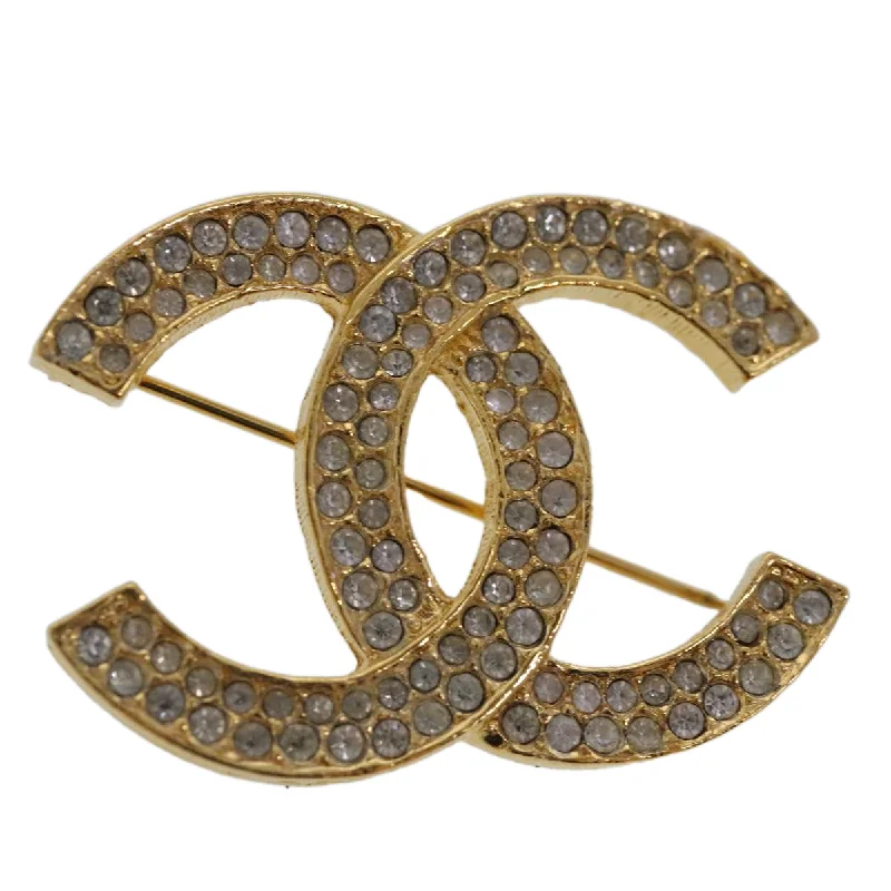 CHANEL jewelry with fashion-forward designs -CHANEL COCO Mark Rhinestone Brooch metal Gold Tone CC  ar12671