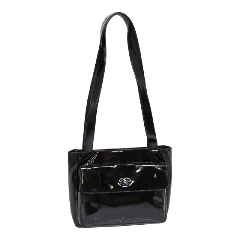 CHANEL bags with unique patterns -CHANEL COCO Mark Shoulder Bag Enamel Black Silver CC  yk14331