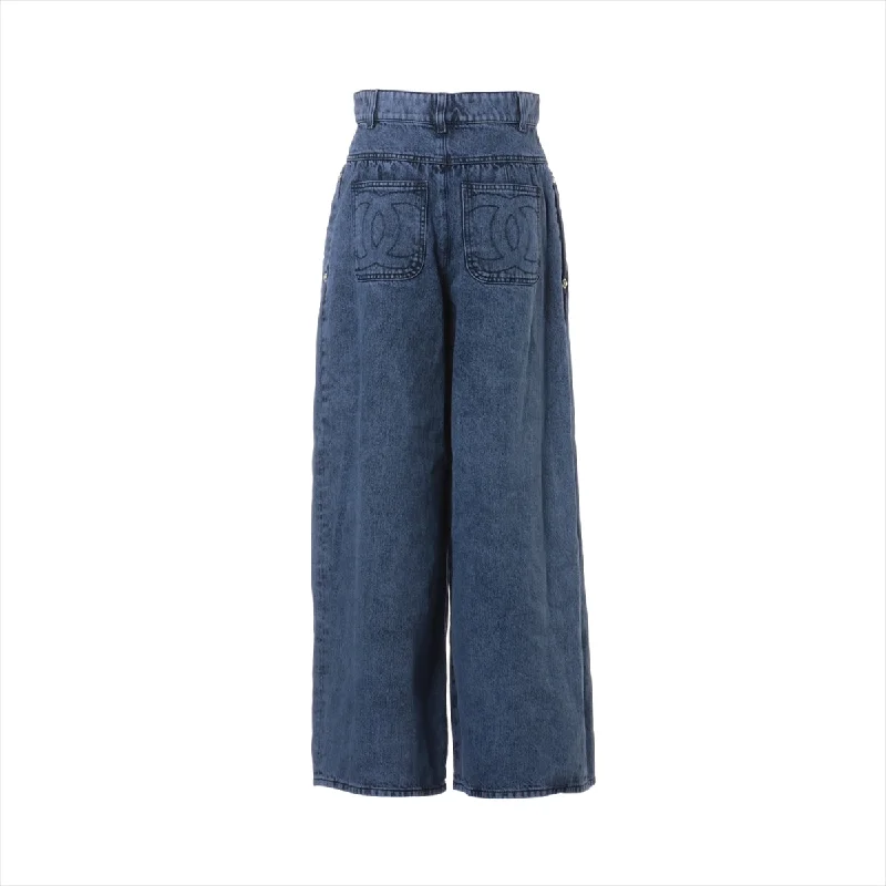 CHANEL dresses with delicate details -Chanel Coco P73 Cotton Denim Pants 36  Blue False Pearl Wash Processed Wild Pants