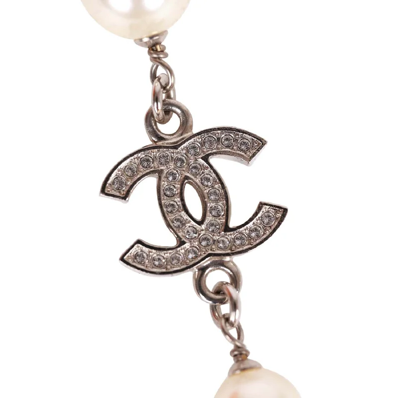 CHANEL brooches with embroidered details -Chanel Crystal Imitation Pearl CC Sautoir Long Necklace