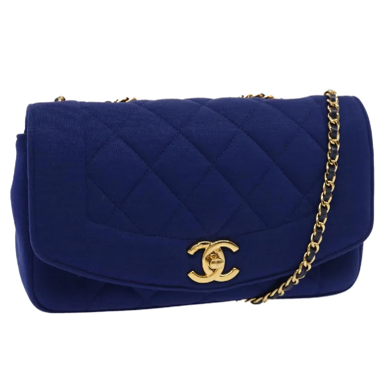 CHANEL bags with detachable pouches -CHANEL Diana Matelasse Chain Shoulder Bag Canvas Blue CC  70391A