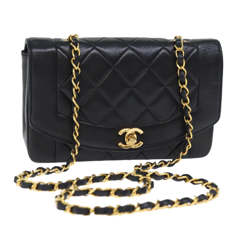 CHANEL Boy bag collection -CHANEL Diana Matelasse Chain Shoulder Bag Lamb Skin Black CC  yk12192A