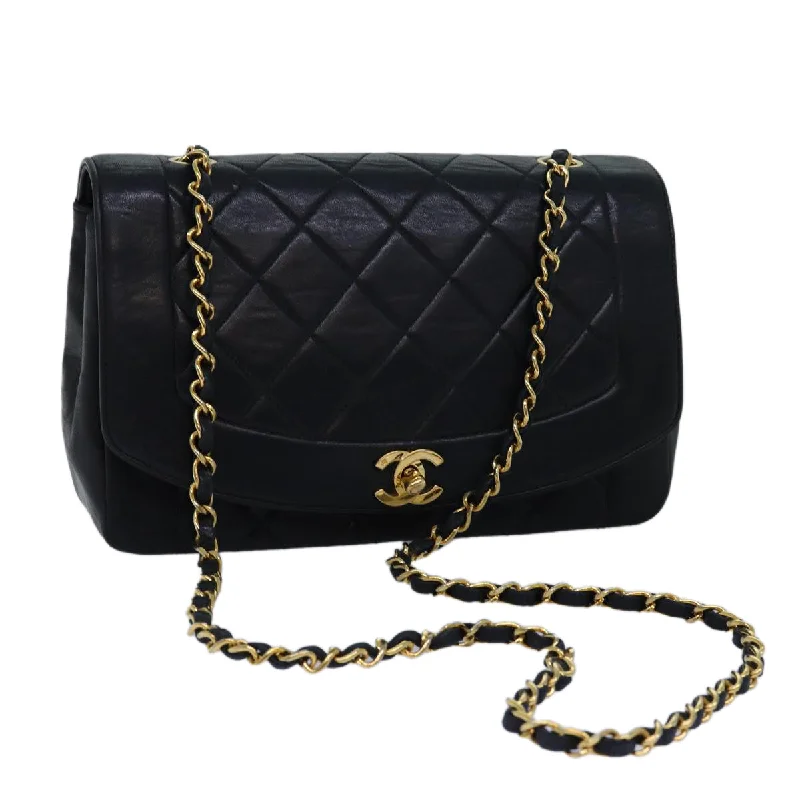 CHANEL bags for casual wear -CHANEL Diana Matelasse Chain Shoulder Bag Lamb Skin Black CC  yk12474