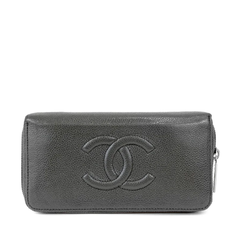 Premium leather CHANEL bags -Chanel Gray Caviar wallet w/ CC