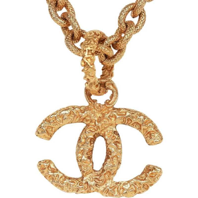 CHANEL iconic brooches -Chanel Vintage Gold Plated Lava CC Pendant Necklace