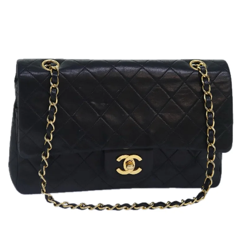 CHANEL bags for high-end fashion -CHANEL Matelasse 25 Turn Lock Chain Bag Lamb Skin Black Gold CC  yk14418