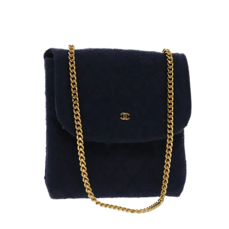 CHANEL oversized cardigans for women -CHANEL Matelasse Chain Pouch Cotton Navy Gold CC  bs18850