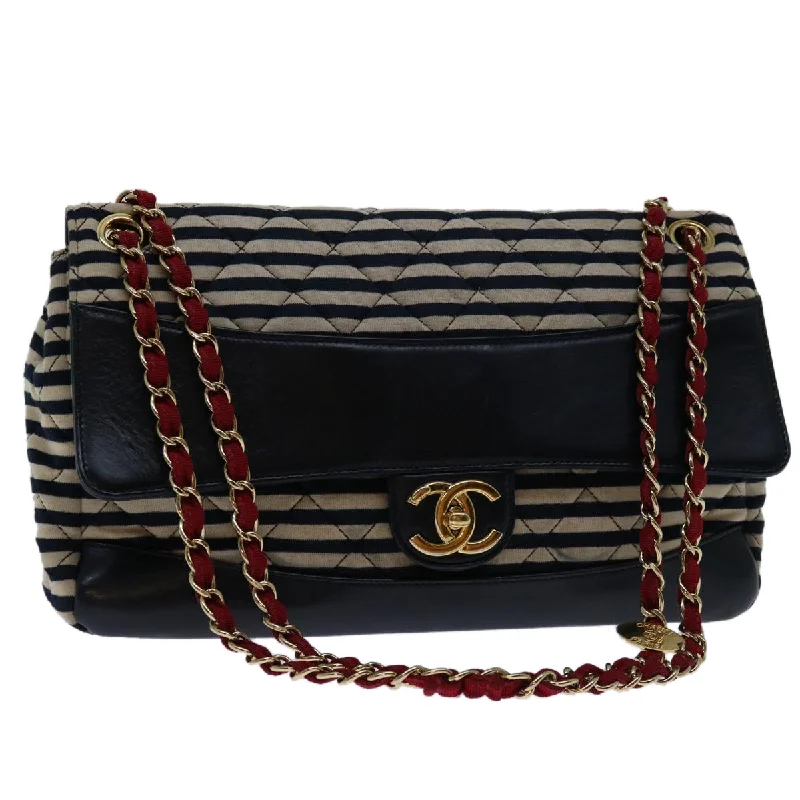 Buy CHANEL bags with high-quality craftsmanship -CHANEL Matelasse Chain Shoulder Bag Cotton White Navy CC  69062A