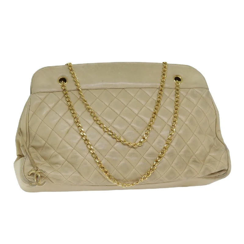 CHANEL bags for sophisticated outfits -CHANEL Matelasse Chain Shoulder Bag Lamb Skin Beige CC  bs15118