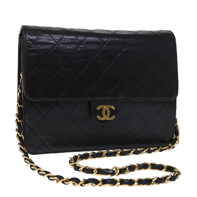 CHANEL evening bags -CHANEL Matelasse Chain Shoulder Bag Lamb Skin Black CC  yk12417A