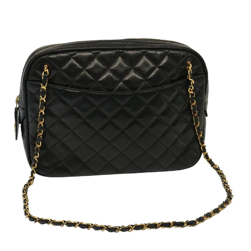 CHANEL luxury leather bags -CHANEL Matelasse Chain Shoulder Bag Lamb Skin Black CC  yk12436