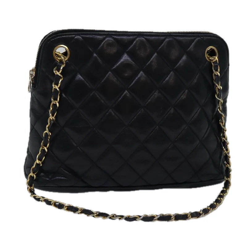 CHANEL bags with bold finishes -CHANEL Matelasse Chain Shoulder Bag Lamb Skin Black CC  yk13018