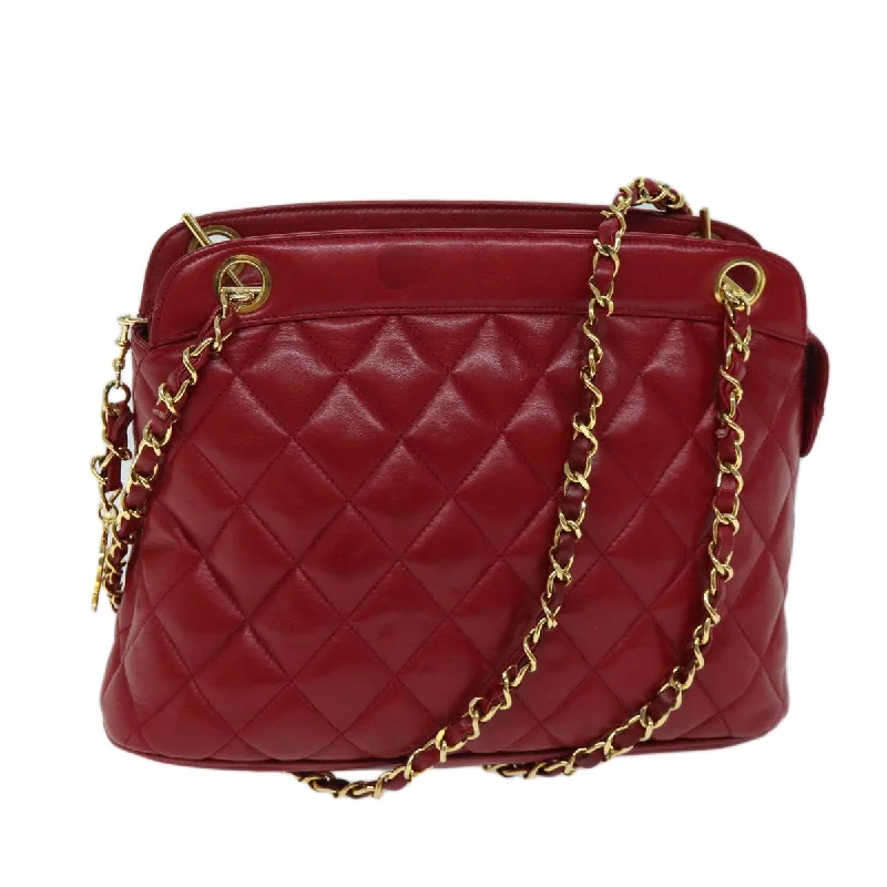 CHANEL top handle bags -CHANEL Matelasse Chain Shoulder Bag Leather Red CC  yk11662