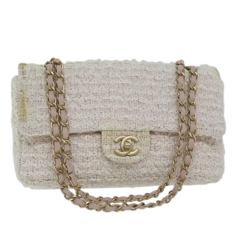 CHANEL bags with statement hardware -CHANEL Matelasse Chain Shoulder Bag Tweed Pink CC  60753A