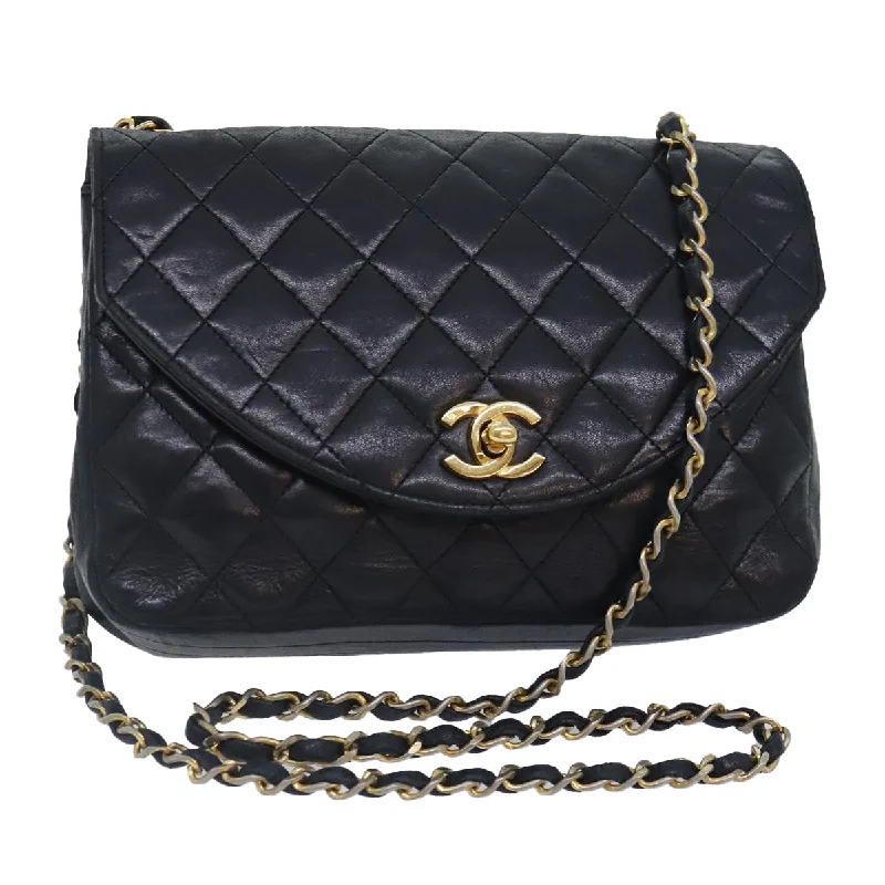 Buy CHANEL bags with timeless design -CHANEL Matelasse Turn Lock Chain Bag Lamb Skin Black Gold CC  yk14979