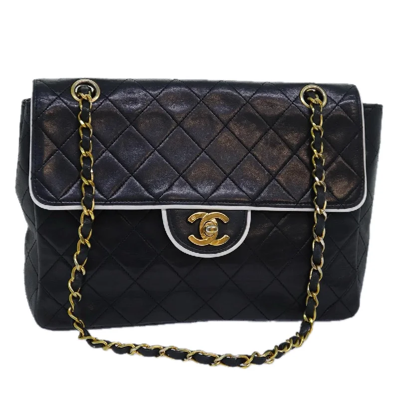 Buy CHANEL bags with original design -CHANEL Matelasse Turn Lock Chain Bag Lamb Skin Black White CC  yk13824