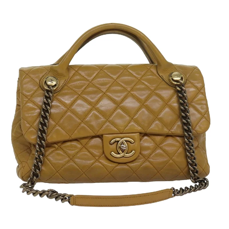 Small CHANEL bags for women -CHANEL Matelasse Turn Lock Chain Shoulder Bag Leather Yellow CC  yk13973A