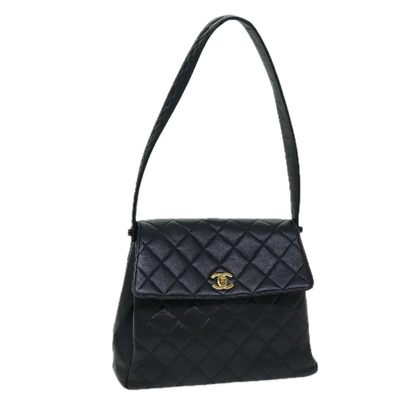 CHANEL Coco Handle bag -CHANEL Matelasse Turn Lock Shoulder Bag Caviar Skin Black CC  yk13341