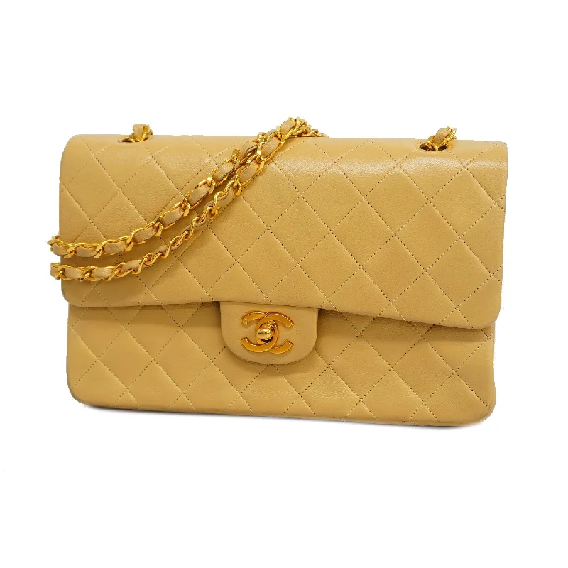 CHANEL bags with gold hardware -CHANEL  Matelasse W Flap W Chain Women's Leather Shoulder Bag Beige