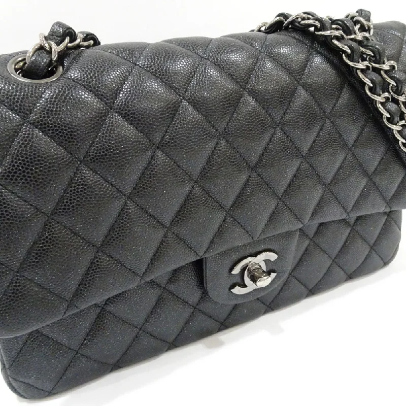 Designer CHANEL bags for formal occasions -Chanel Matrasse 25 Classic Handbag W Flap Bag A01112 Black Silver  Green  S Caviar Skin Shoulder Bag