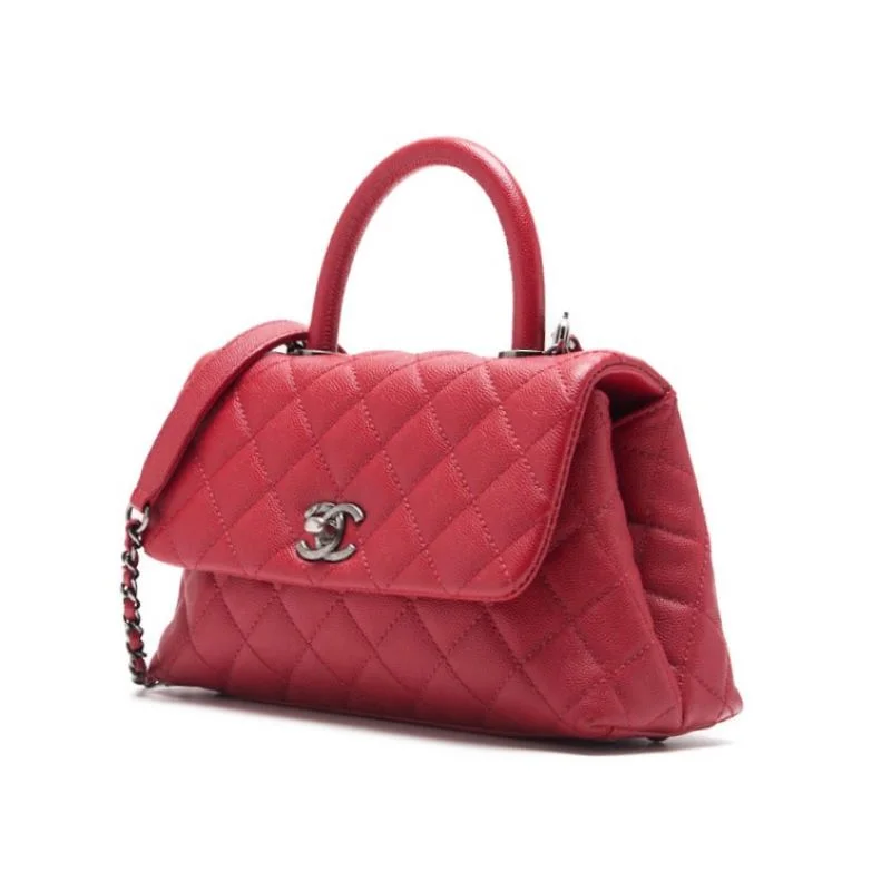 Authentic CHANEL bags with leather lining -CHANEL Matrasse Coco Handle 2WAY Handbag Caviar S Red (Silver G ) Handbag  Shoulder Bag Ladies Handbag Hybrid 【 Delivery】 Netherlands Online