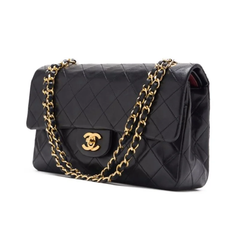 CHANEL bags with unique patterns -Chanel Matrasse Double Flap Chain Shoulder Bag Lambskin Black