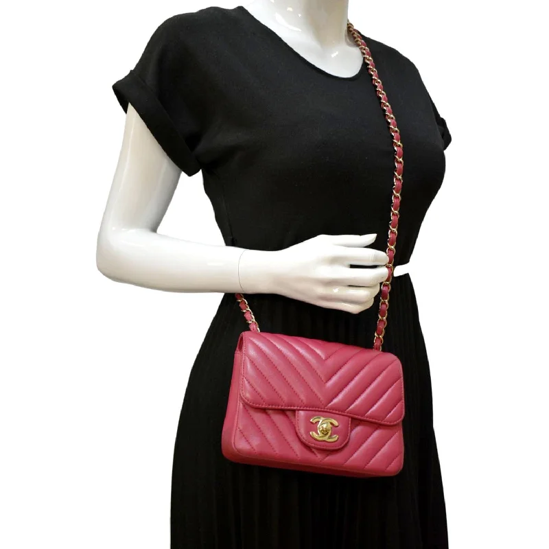 Buy CHANEL bags with timeless design -CHANEL Mini Flap Quilted Chevron Leather Crossbody Bag Red