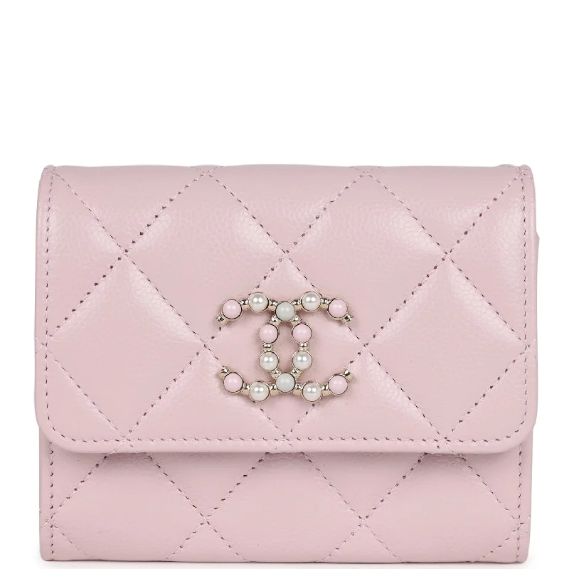 CHANEL mini flap bags -Chanel Mini Crossbody Wallet Pink Caviar Light Gold Hardware