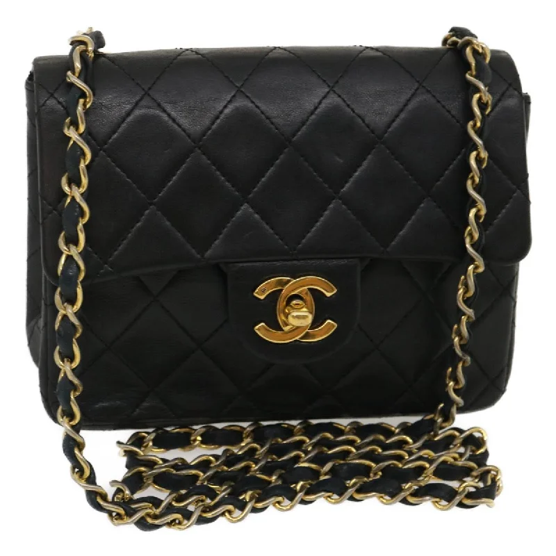 CHANEL luxury bags for fashion enthusiasts -CHANEL Mini Matelasse Chain Flap Shoulder Bag Lamb Skin Black Gold  ai651A