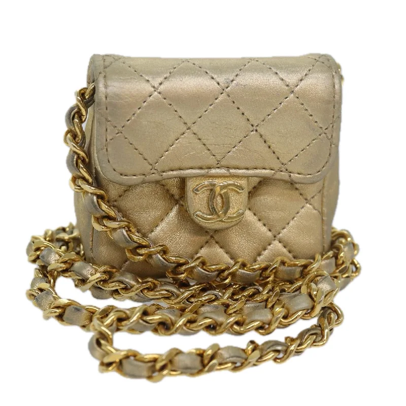 Pre-owned CHANEL bags for sale -CHANEL Mini Matelasse Chain Shoulder Bag Lamb Skin Gold Tone CC  84205A