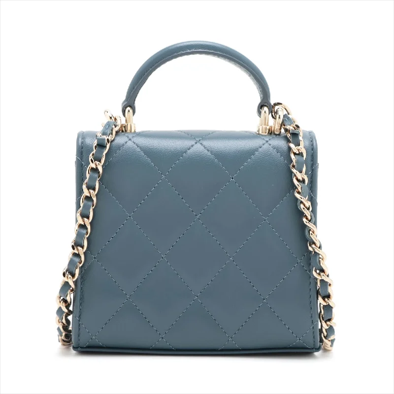 CHANEL bags with elegant clasp -Chanel Mini Matrasse  Chain Shoulder Bag Top Handle Blue G  AP2682