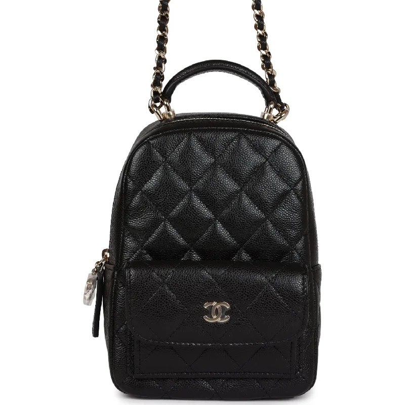 CHANEL bags for luxury collectors -Chanel Mini Phone Holder Backpack Black Caviar Light Gold Hardware