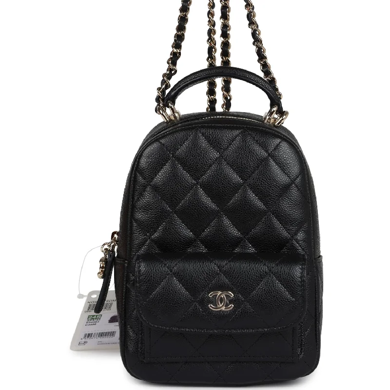 Designer CHANEL bags for formal occasions -Chanel Mini Phone Holder Backpack with Chain Black Caviar Light Gold Hardware