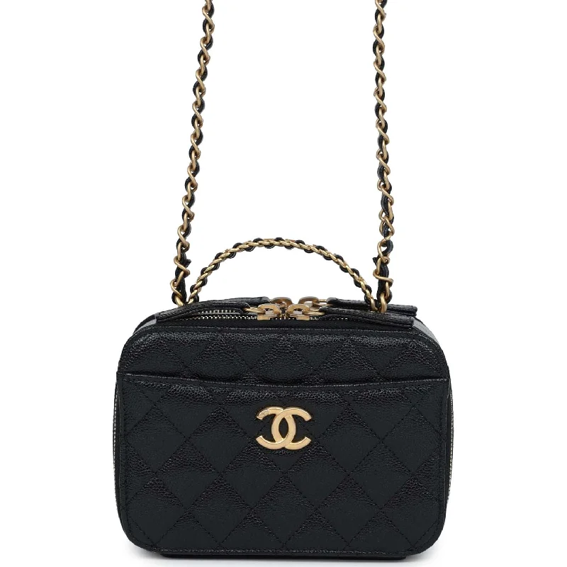 Authentic CHANEL wallets and bags -Chanel Mini Pick Me Up Top Handle Vanity Case Black Caviar Brushed Gold Hardware